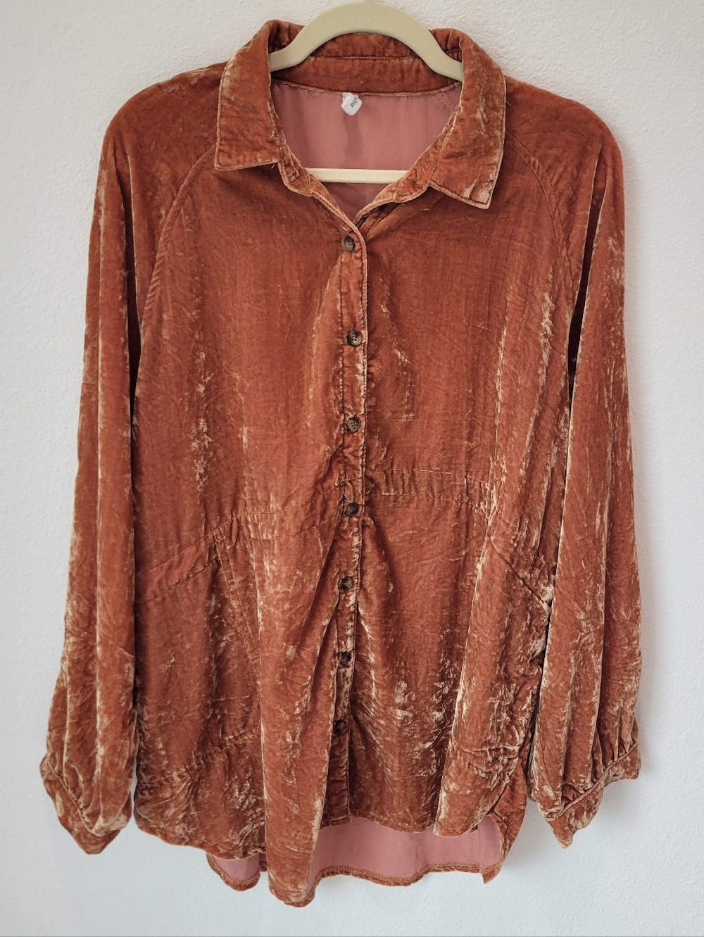Wishlist Women’s M/L Oversized Orange Crushed Velvet Tunic Button Up 70s Retro